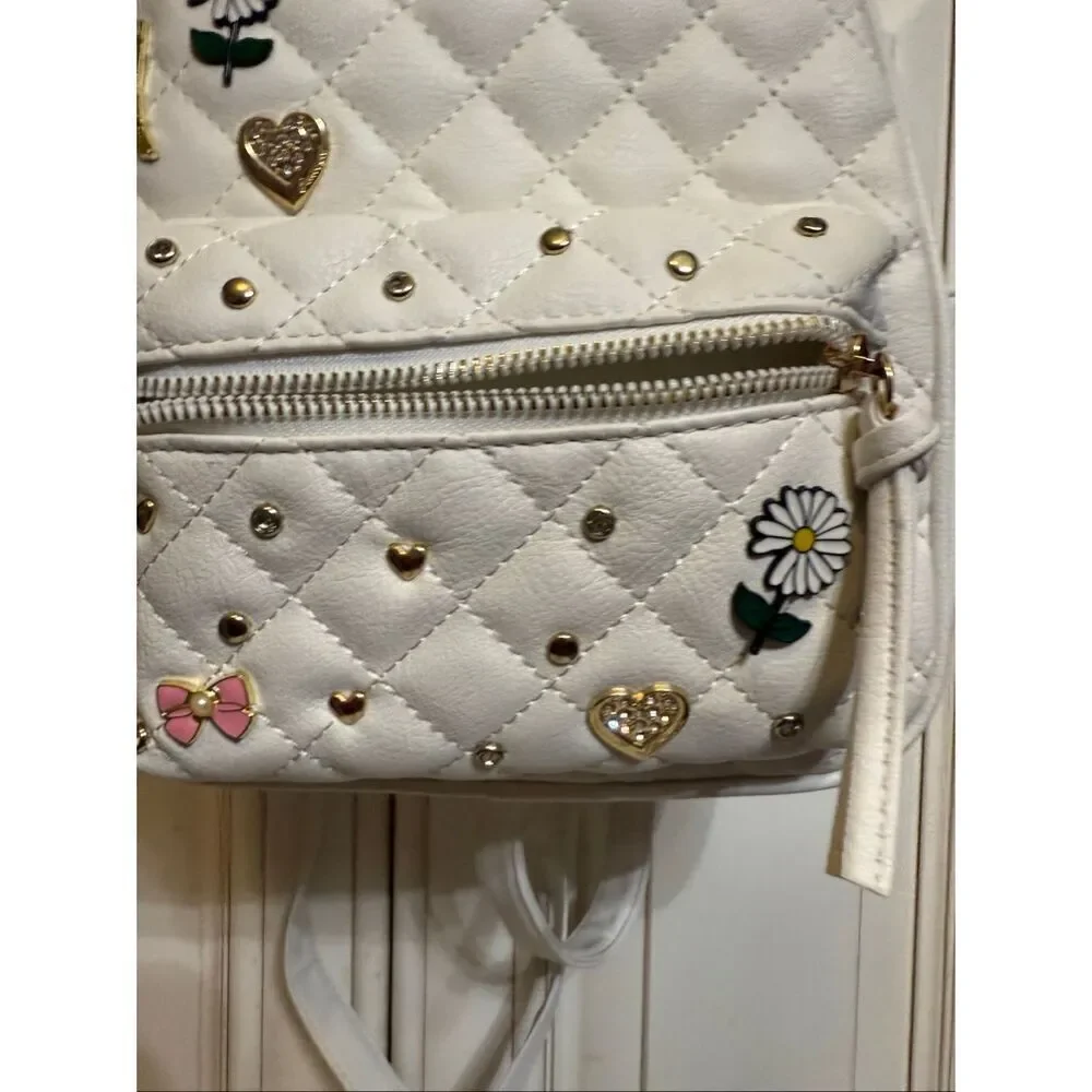 UnderOneSky Women's Quilted Heart & Flower Charm Mini Backpack White Small